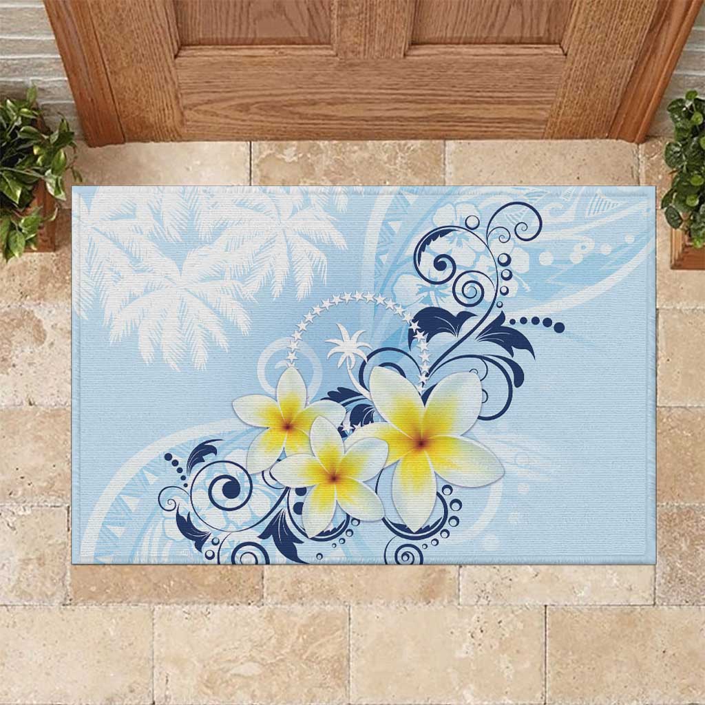 FSM Chuuk Constitution Day Rubber Doormat Polynesian Curves Plumeria - Polynesian Pride