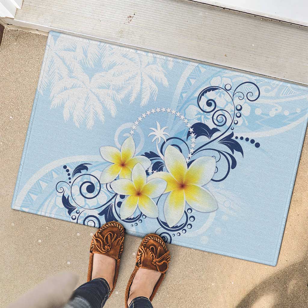 FSM Chuuk Constitution Day Rubber Doormat Polynesian Curves Plumeria - Polynesian Pride