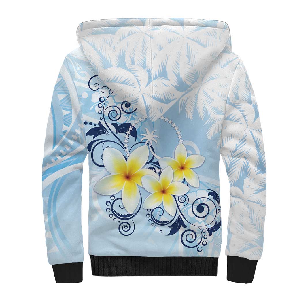 FSM Chuuk Constitution Day Sherpa Hoodie Polynesian Curves Plumeria - Polynesian Pride