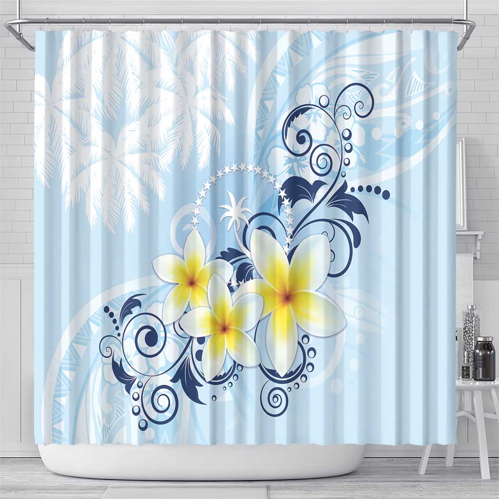 FSM Chuuk Constitution Day Shower Curtain Polynesian Curves Plumeria - Polynesian Pride