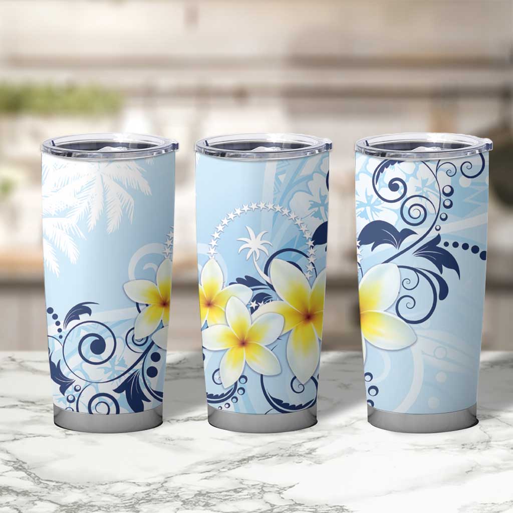 FSM Chuuk Constitution Day Tumbler Cup Polynesian Curves Plumeria - Polynesian Pride