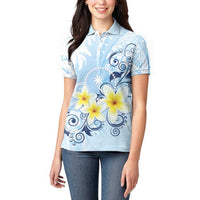 FSM Chuuk Constitution Day Women Polo Shirt Polynesian Curves Plumeria - Polynesian Pride