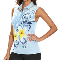 FSM Chuuk Constitution Day Women Sleeveless Polo Shirt Polynesian Curves Plumeria - Polynesian Pride