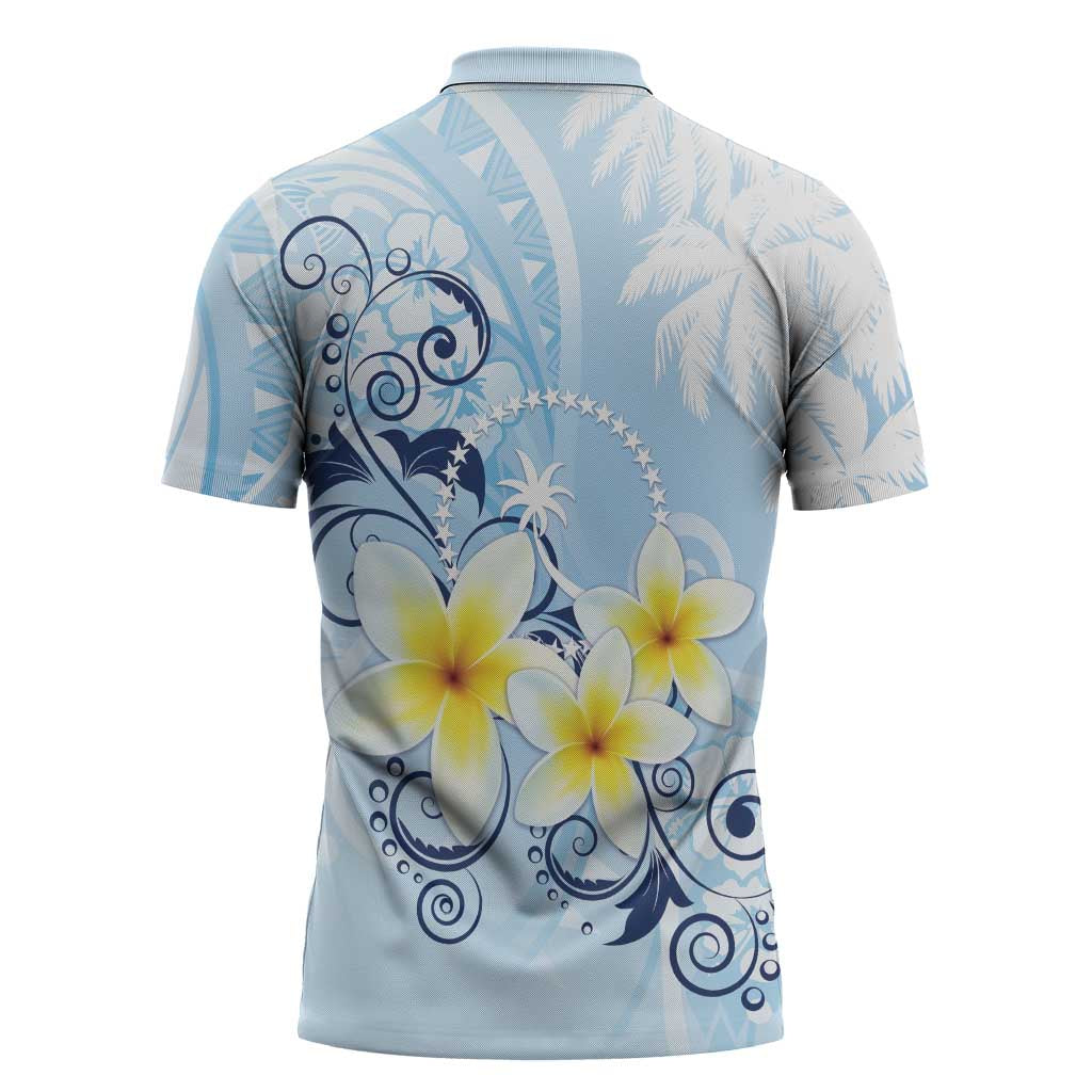 FSM Chuuk Constitution Day Zipper Polo Shirt Polynesian Curves Plumeria - Polynesian Pride