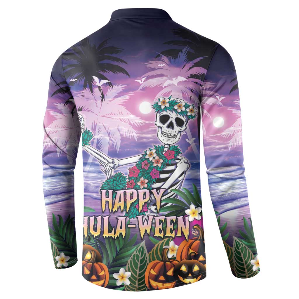 Happy Hulaween Button Sweatshirt Mahaloween Skeleton Dancing