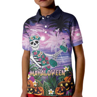 Happy Hulaween Kid Polo Shirt Mahaloween Skeleton Dancing