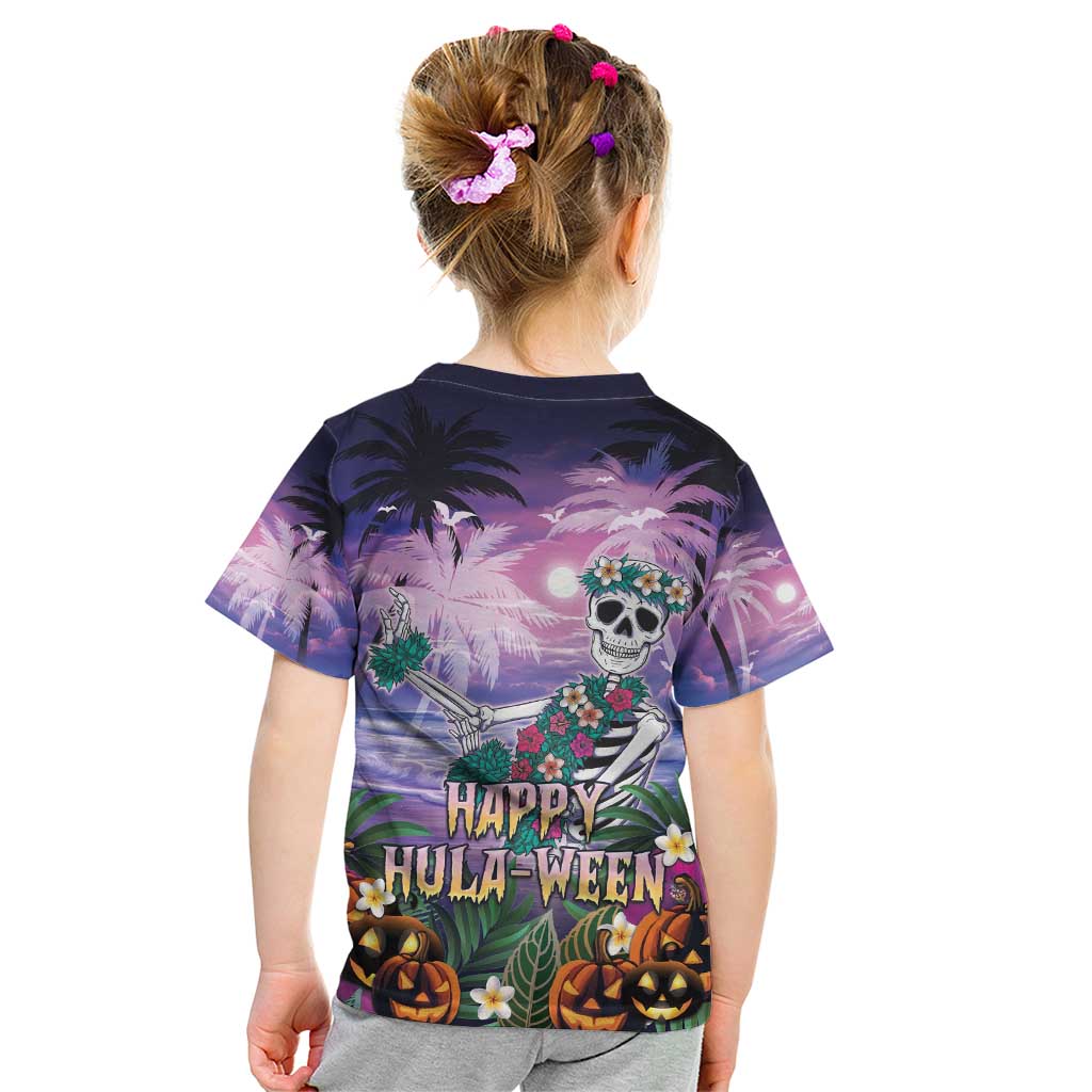 Happy Hulaween Kid T Shirt Mahaloween Skeleton Dancing