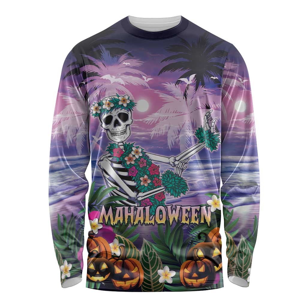 Happy Hulaween Long Sleeve Shirt Mahaloween Skeleton Dancing LT05 Unisex Purple - Polynesian Pride
