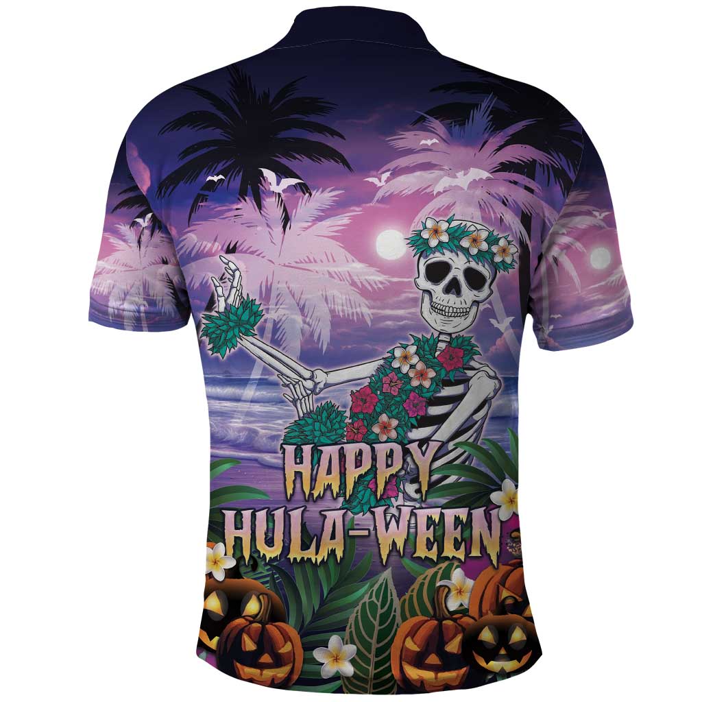 Happy Hulaween Polo Shirt Mahaloween Skeleton Dancing