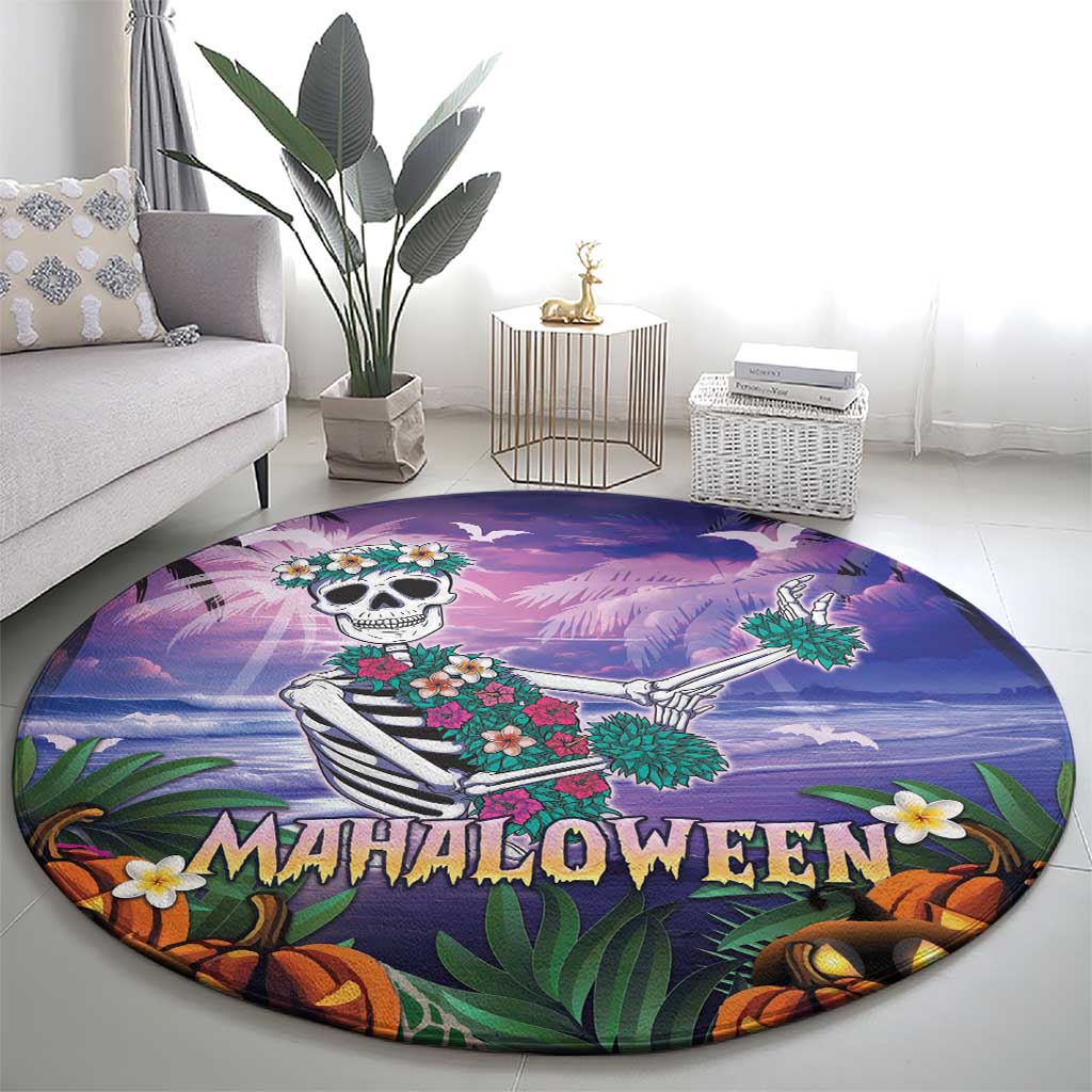 Happy Hulaween Round Carpet Mahaloween Skeleton Dancing