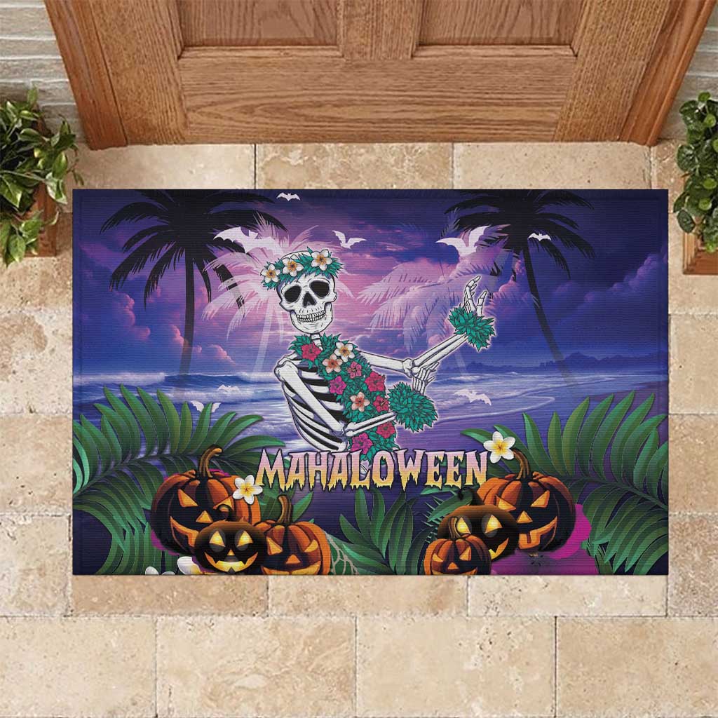 Happy Hulaween Rubber Doormat Mahaloween Skeleton Dancing