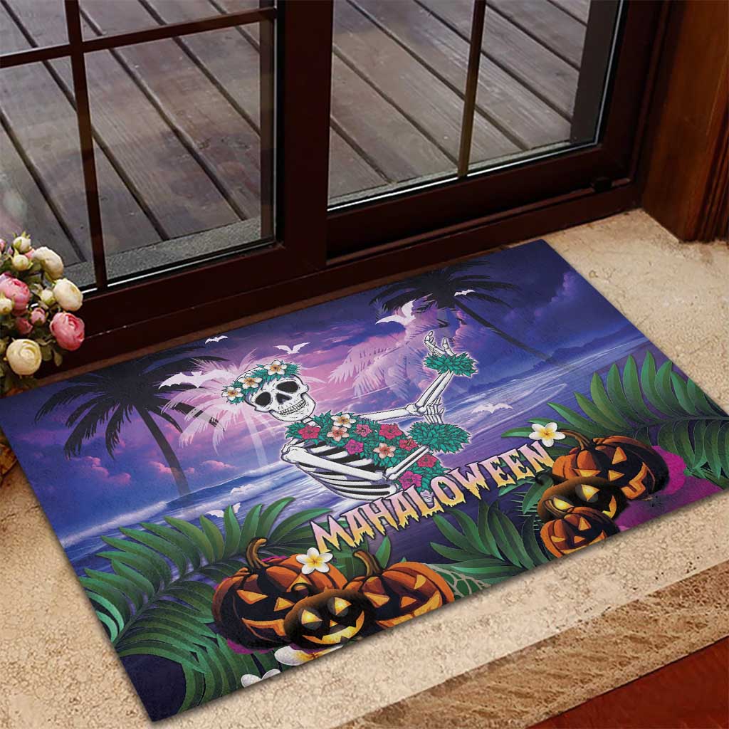 Happy Hulaween Rubber Doormat Mahaloween Skeleton Dancing