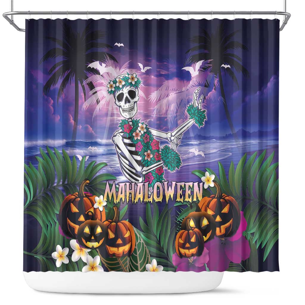Happy Hulaween Shower Curtain Mahaloween Skeleton Dancing LT05 Purple - Polynesian Pride