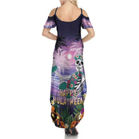 Happy Hulaween Summer Maxi Dress Mahaloween Skeleton Dancing