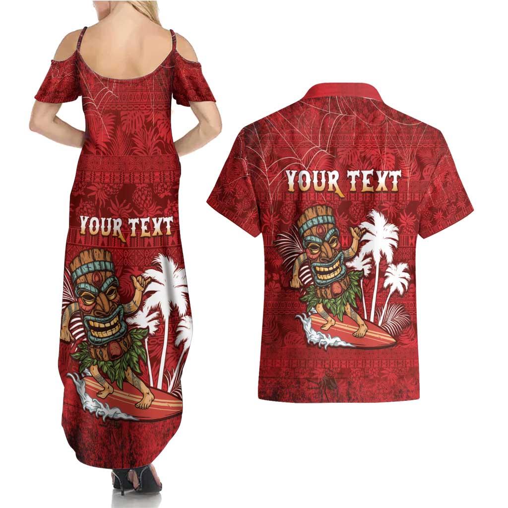 Personalised Aloha Halloween Couples Matching Summer Maxi Dress and Hawaiian Shirt Skeleton Surfing
