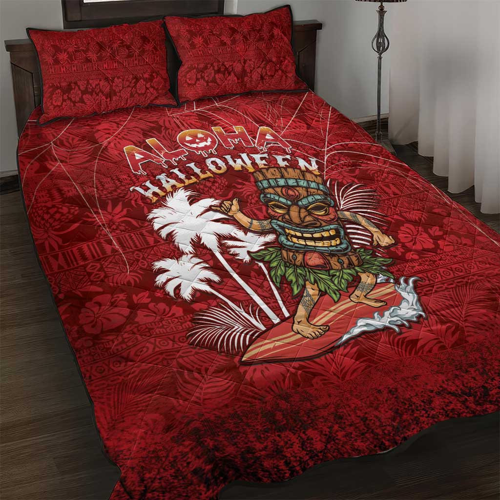 Aloha Halloween Quilt Bed Set Skeleton Surfing LT05 Red - Polynesian Pride