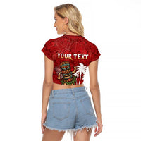 Personalised Aloha Halloween Raglan Cropped T Shirt Skeleton Surfing