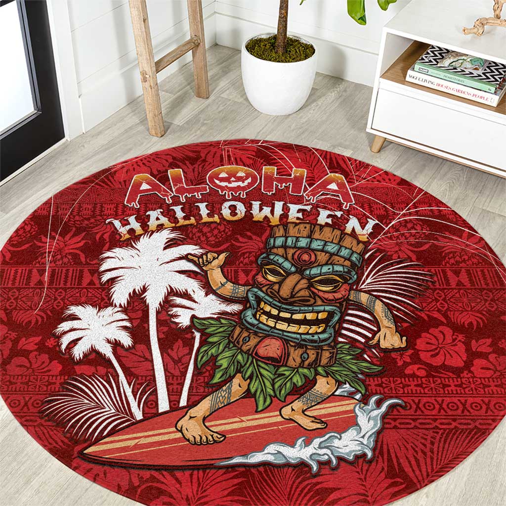 Aloha Halloween Round Carpet Skeleton Surfing LT05 Red - Polynesian Pride