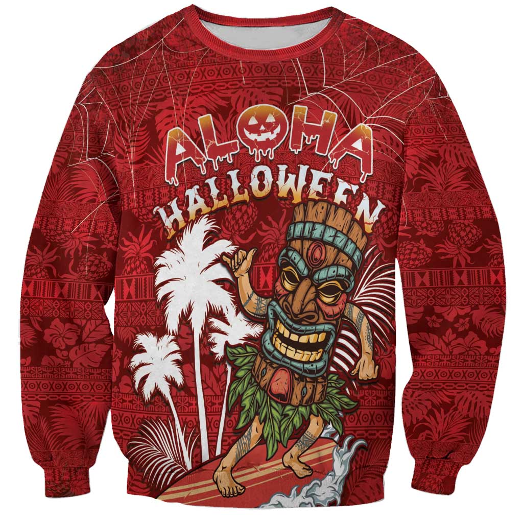 Personalised Aloha Halloween Sweatshirt Skeleton Surfing