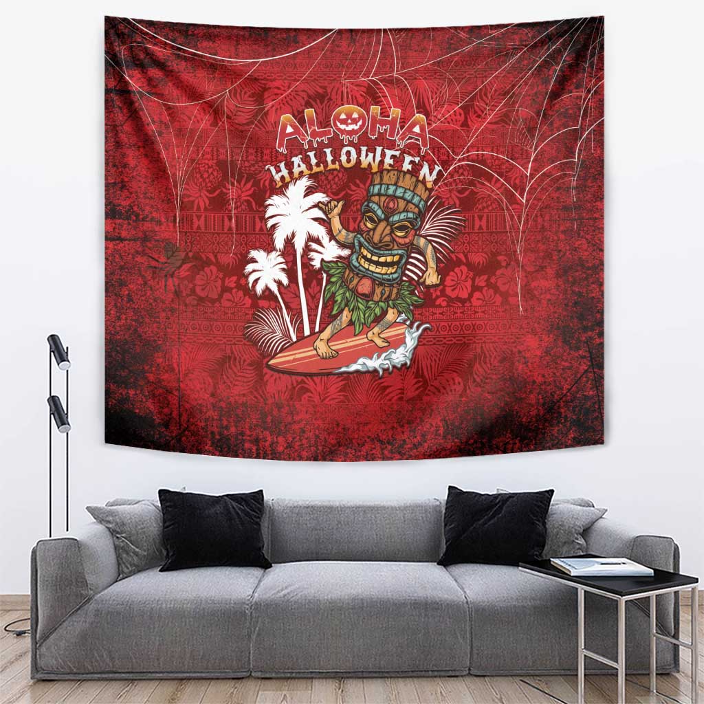 Aloha Halloween Tapestry Skeleton Surfing LT05 Red - Polynesian Pride