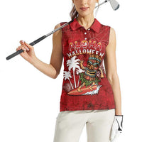 Personalised Aloha Halloween Women Sleeveless Polo Shirt Skeleton Surfing