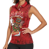 Personalised Aloha Halloween Women Sleeveless Polo Shirt Skeleton Surfing
