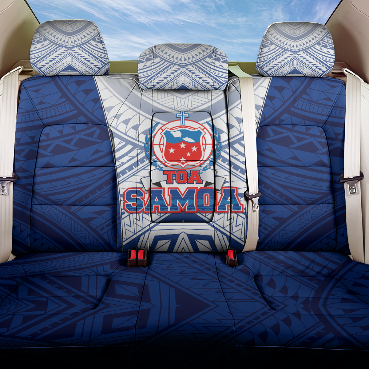 Samoa Rugby Back Car Seat Cover 2023 Pacific Championships Polynesian Pattern