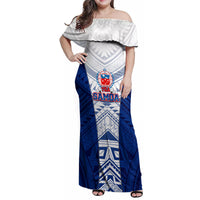 Custom Samoa Rugby Family Matching Off Shoulder Maxi Dress and Hawaiian Shirt 2023 Pacific Championships Polynesian Pattern LT05 Mom's Dress Blue - Polynesian Pride