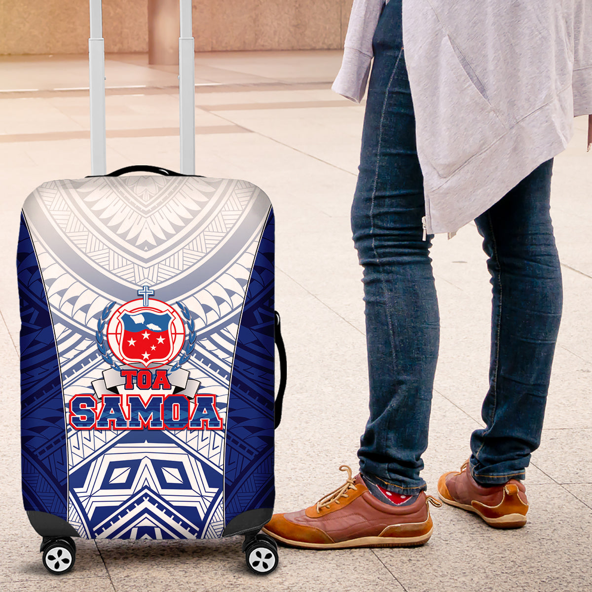 Samoa Rugby Luggage Cover 2023 Pacific Championships Polynesian Pattern LT05 Blue - Polynesian Pride