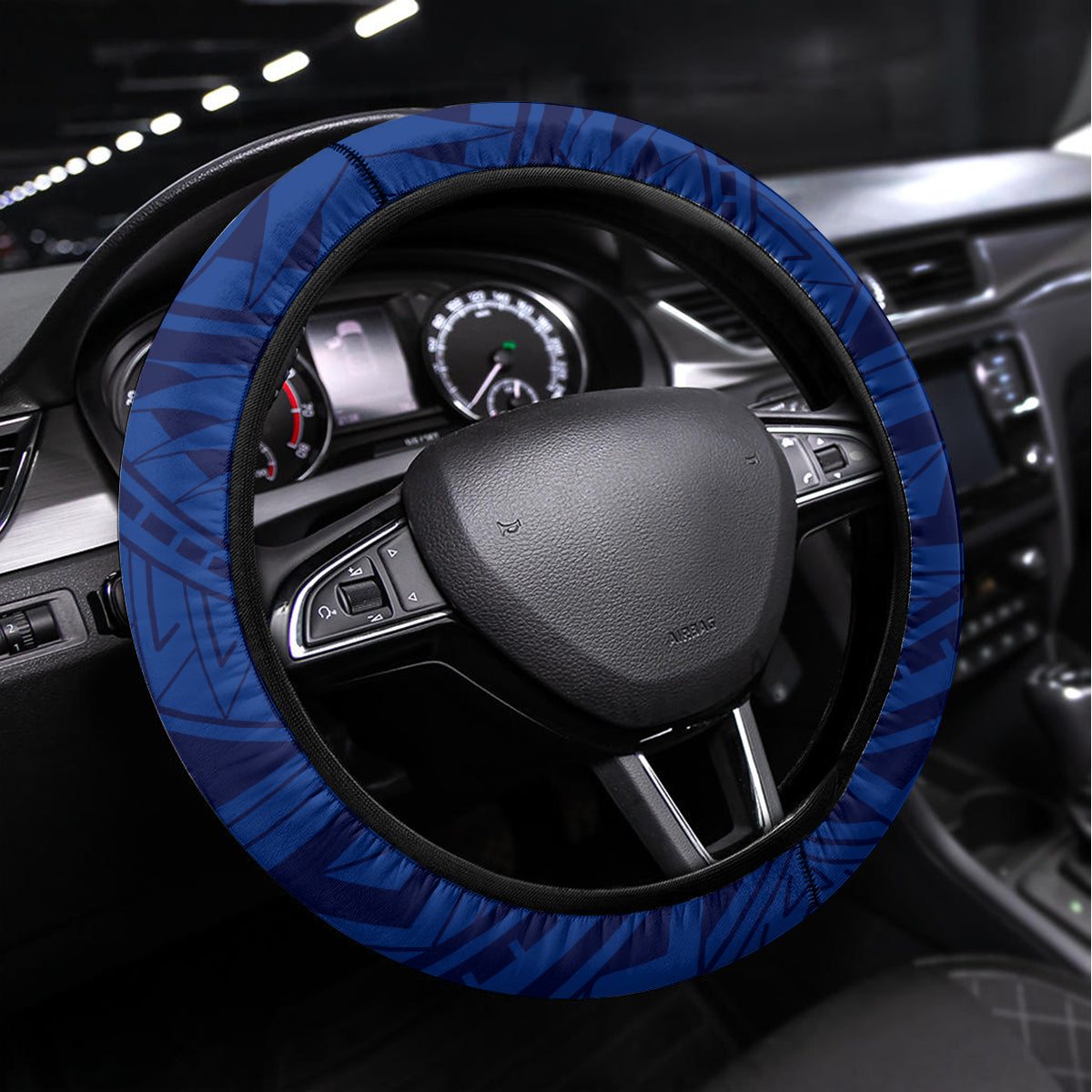 Samoa Rugby Steering Wheel Cover 2023 Pacific Championships Polynesian Pattern LT05 Universal Fit Blue - Polynesian Pride
