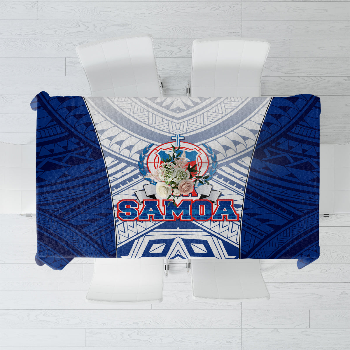 Samoa Rugby Tablecloth 2023 Pacific Championships Polynesian Pattern LT05 Blue - Polynesian Pride