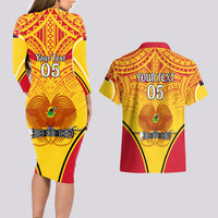 Custom Papua New Guinea Rugby Couples Matching Long Sleeve Bodycon Dress and Hawaiian Shirt 2023 Pacific Championships The Kumuls LT05 - Polynesian Pride
