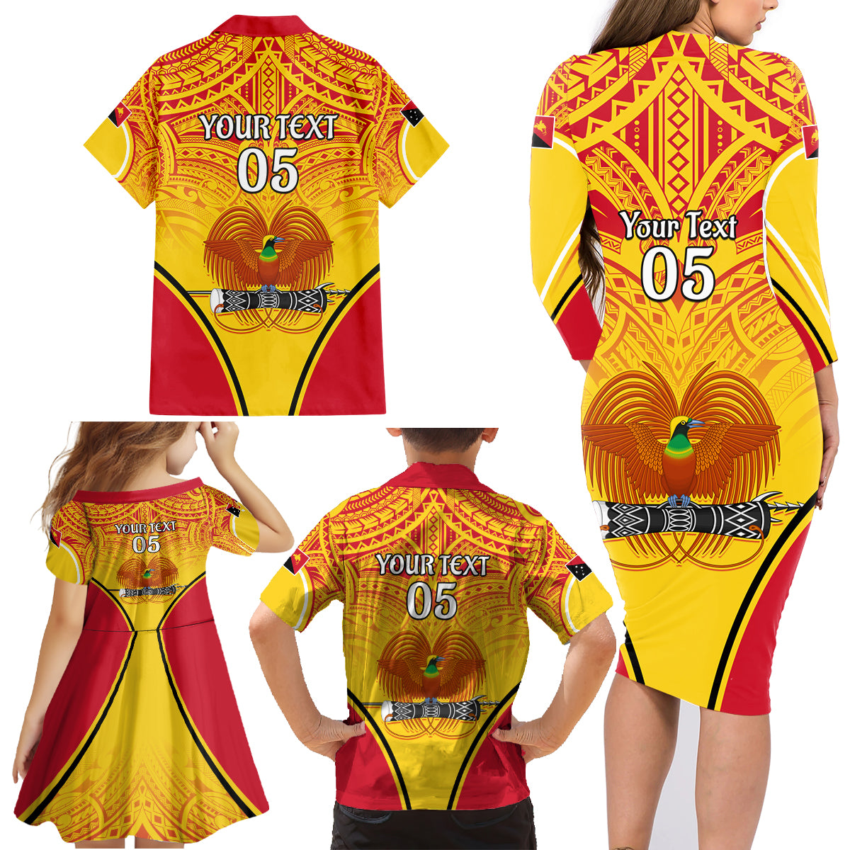 Custom Papua New Guinea Rugby Family Matching Long Sleeve Bodycon Dress and Hawaiian Shirt 2023 Pacific Championships The Kumuls LT05 - Polynesian Pride