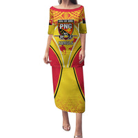 Custom Papua New Guinea Rugby Family Matching Puletasi Dress and Hawaiian Shirt 2023 Pacific Championships The Kumuls LT05 Mom's Dress Yellow - Polynesian Pride