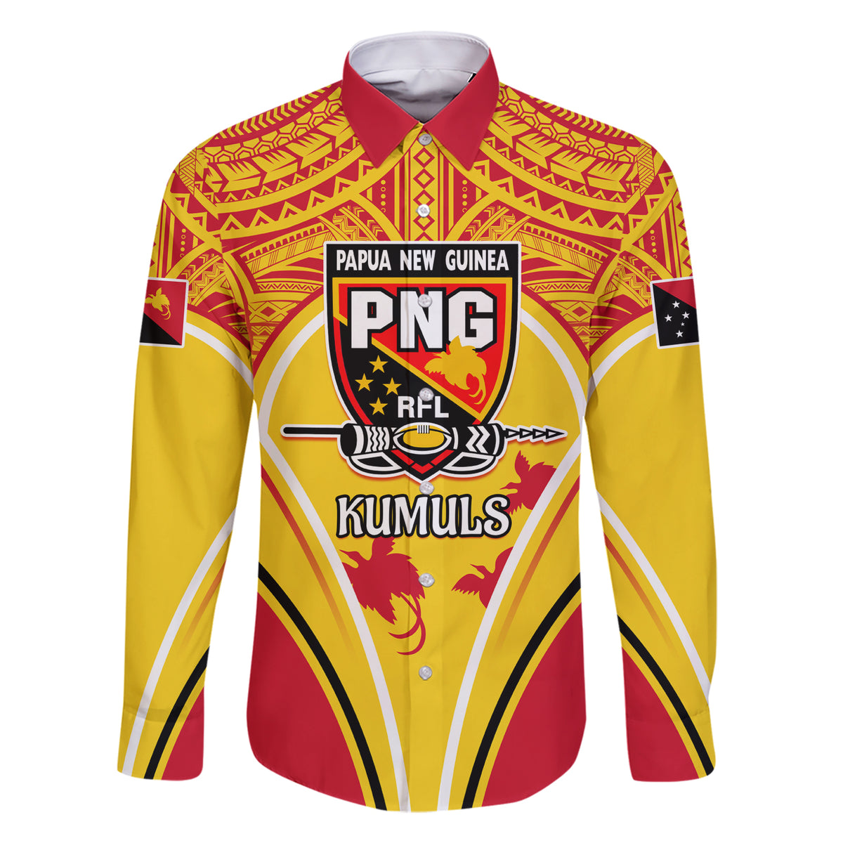 Custom Papua New Guinea Rugby Family Matching Short Sleeve Bodycon Dress and Hawaiian Shirt 2023 Pacific Championships The Kumuls LT05 Dad's Shirt - Long Sleeve Yellow - Polynesian Pride