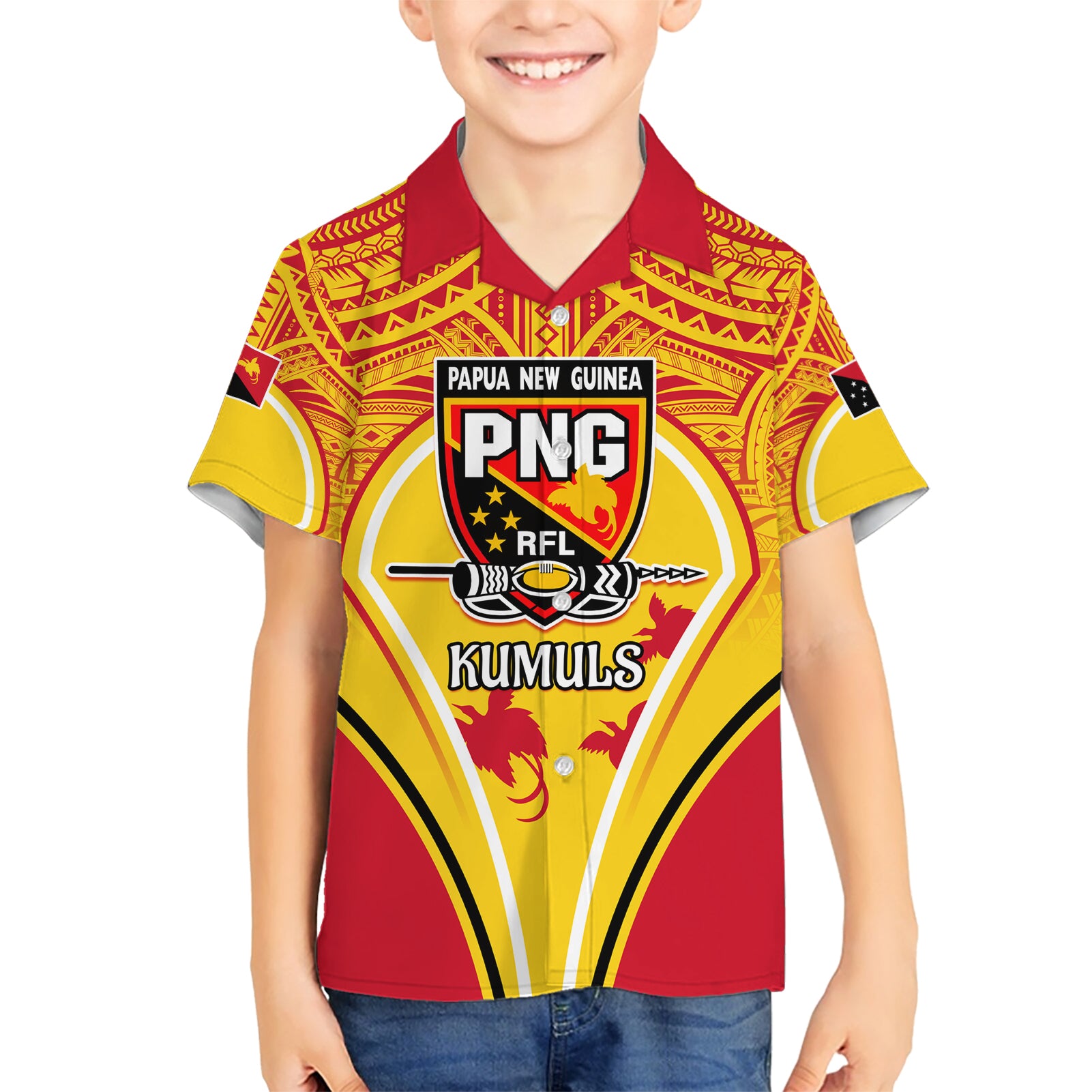 Custom Papua New Guinea Rugby Kid Hawaiian Shirt 2023 Pacific Championships The Kumuls LT05 Kid Yellow - Polynesian Pride