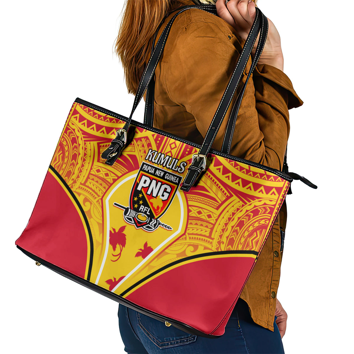 Papua New Guinea Rugby Leather Tote Bag 2023 Pacific Championships The Kumuls LT05 - Polynesian Pride