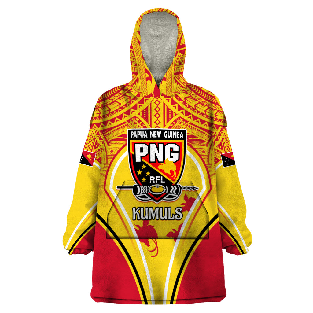 Custom Papua New Guinea Rugby Wearable Blanket Hoodie 2023 Pacific Championships The Kumuls LT05 One Size Yellow - Polynesian Pride