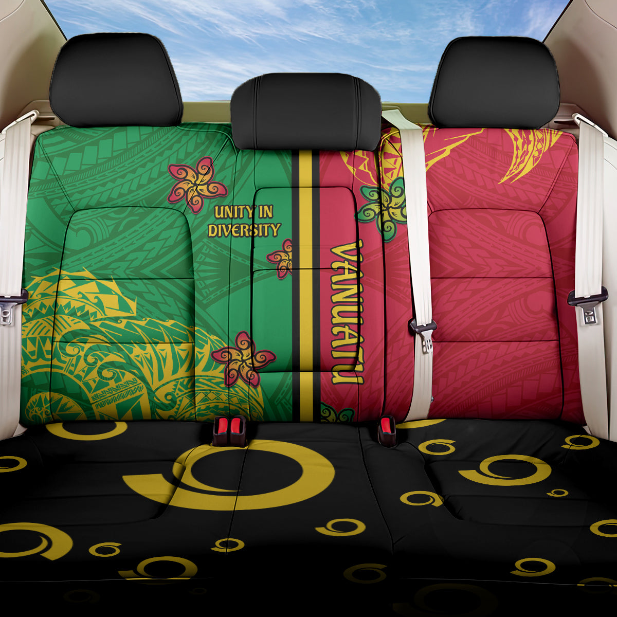 Vanuatu Happy Unity Day Back Car Seat Cover Polynesian Plumeria