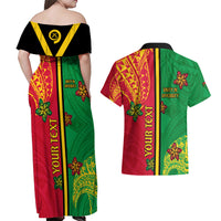 Personalised Vanuatu Happy Unity Day Couples Matching Off Shoulder Maxi Dress and Hawaiian Shirt Polynesian Plumeria LT05 - Polynesian Pride
