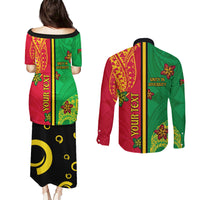 Personalised Vanuatu Happy Unity Day Couples Matching Puletasi Dress and Long Sleeve Button Shirt Polynesian Plumeria LT05 - Polynesian Pride