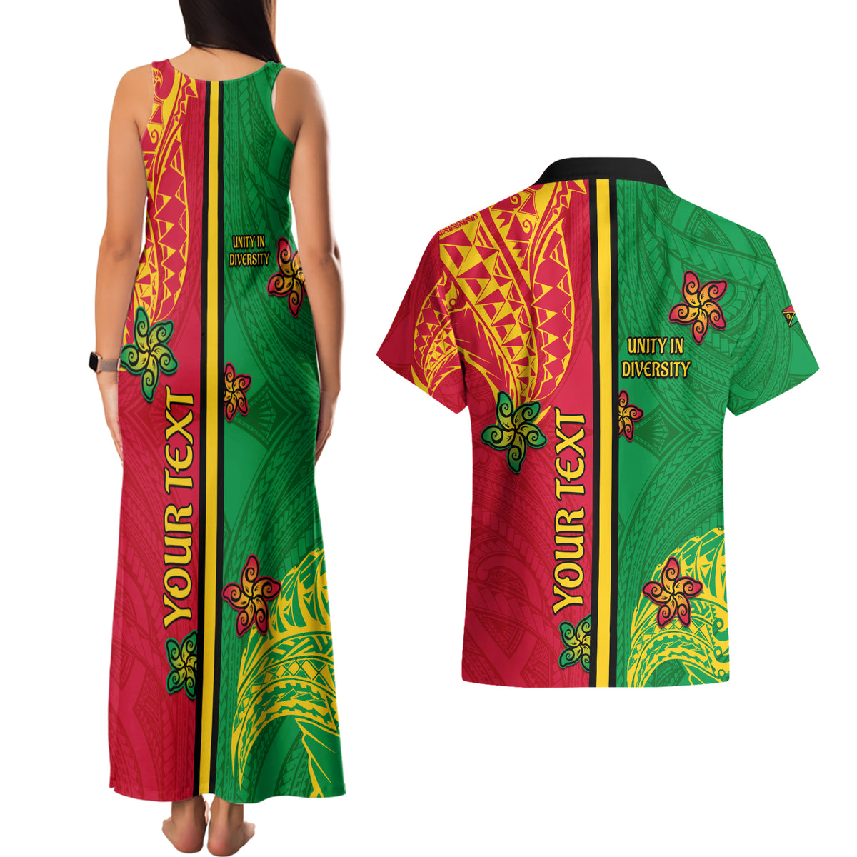 Personalised Vanuatu Happy Unity Day Couples Matching Tank Maxi Dress and Hawaiian Shirt Polynesian Plumeria LT05 - Polynesian Pride