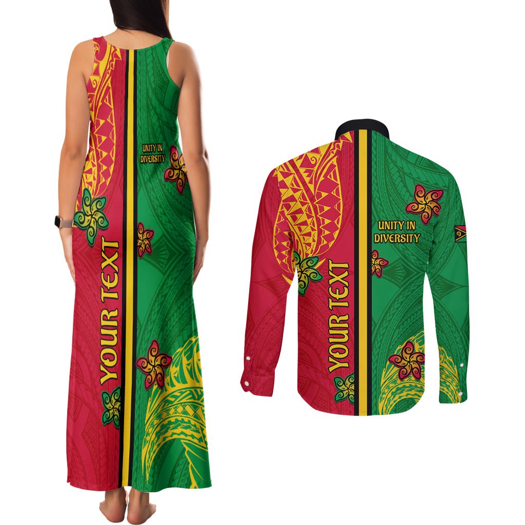 Personalised Vanuatu Happy Unity Day Couples Matching Tank Maxi Dress and Long Sleeve Button Shirt Polynesian Plumeria LT05 - Polynesian Pride