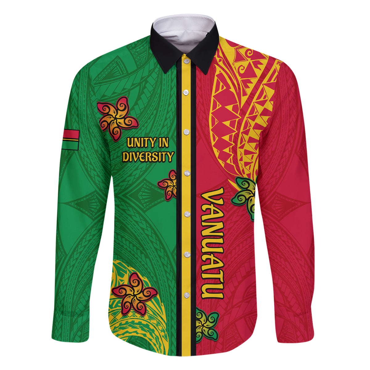 Personalised Vanuatu Happy Unity Day Family Matching Tank Maxi Dress and Hawaiian Shirt Polynesian Plumeria LT05 Dad's Shirt - Long Sleeve Red - Polynesian Pride