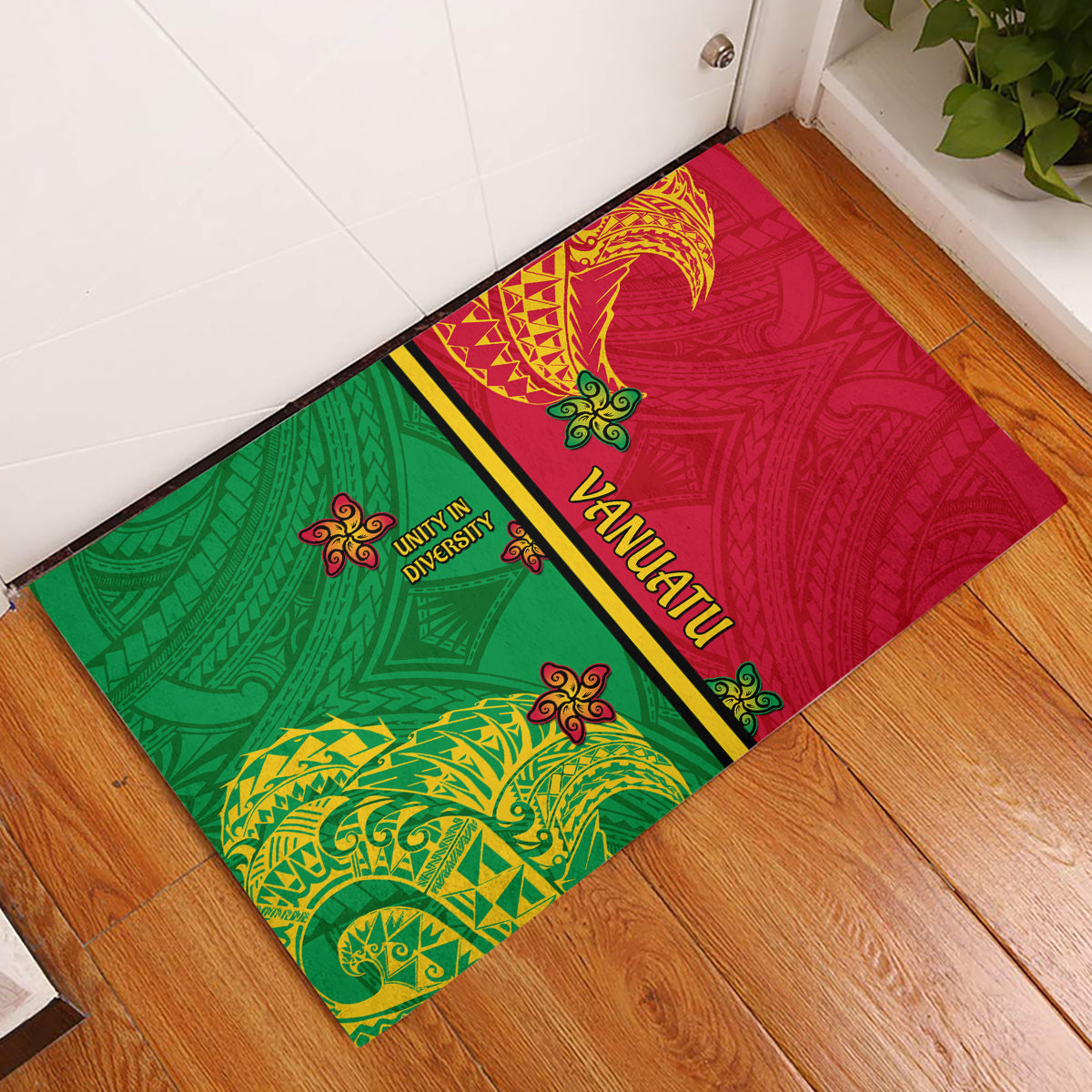 Vanuatu Happy Unity Day Rubber Doormat Polynesian Plumeria LT05 Red - Polynesian Pride