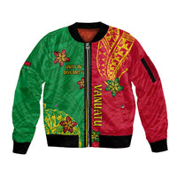 Personalised Vanuatu Happy Unity Day Sleeve Zip Bomber Jacket Polynesian Plumeria LT05 Unisex Red - Polynesian Pride