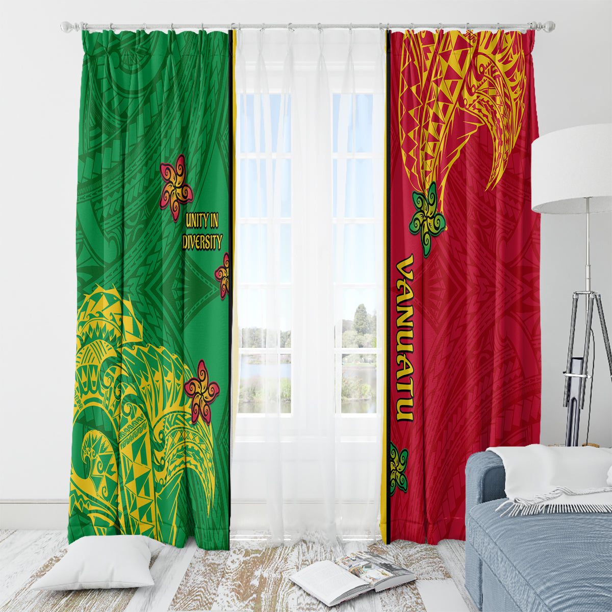 Vanuatu Happy Unity Day Window Curtain Polynesian Plumeria LT05 - Polynesian Pride