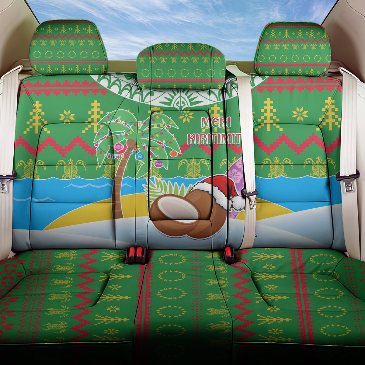 Cook Islands Christmas Back Car Seat Cover Coconut Santa Beach Style