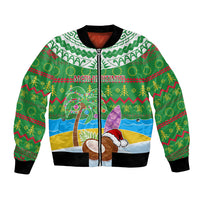 Personalised Cook Islands Christmas Bomber Jacket Coconut Santa Beach Style LT05 Unisex Green - Polynesian Pride
