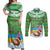 Personalised Cook Islands Christmas Couples Matching Off Shoulder Maxi Dress and Long Sleeve Button Shirt Coconut Santa Beach Style LT05 Green - Polynesian Pride